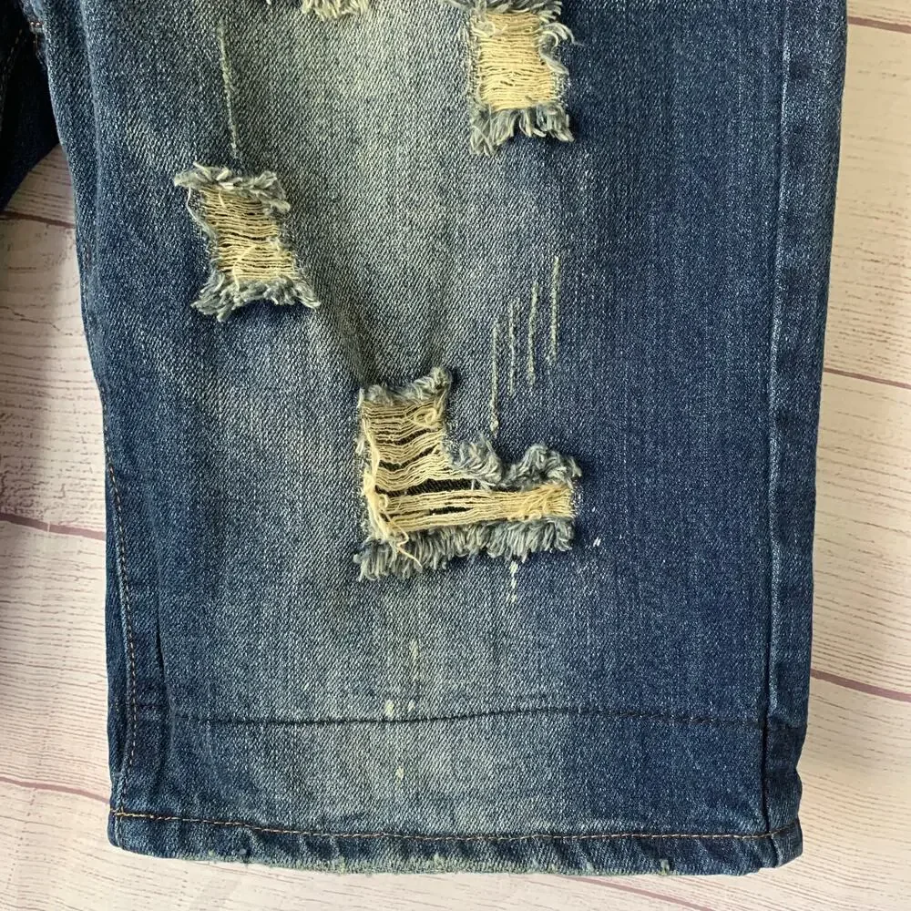 Qimu Fashion Mens Distressed Denim Jean Shorts Paint Splatter Size 30